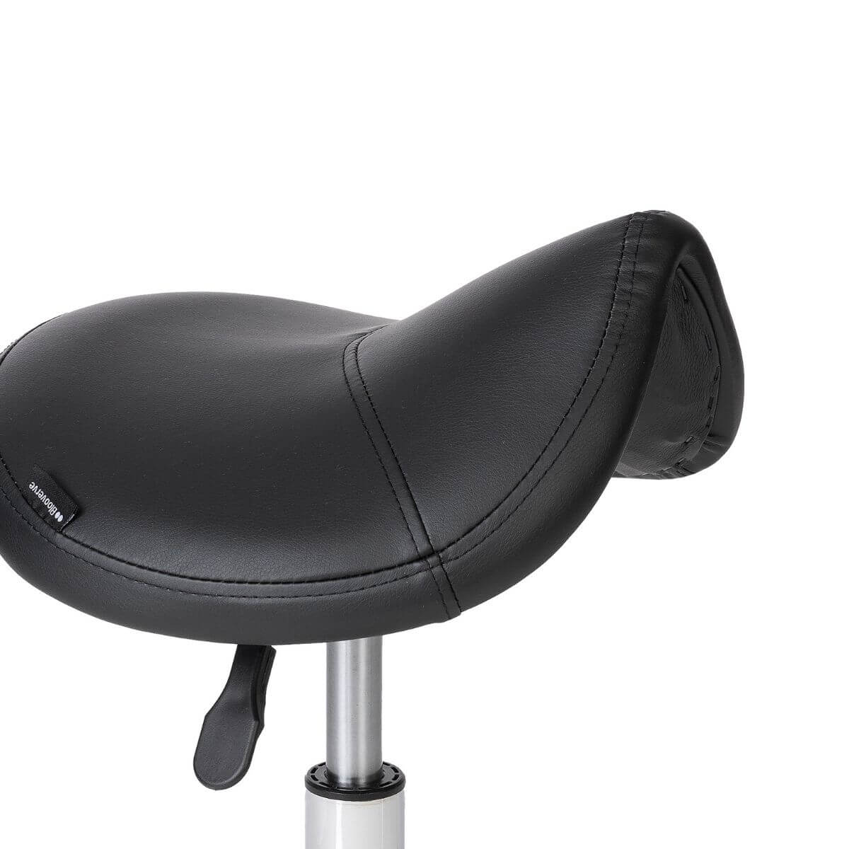 Banco ergonómico em sela preto Huma com rodas e altura regulável para clínicas de fisioterapia e estética